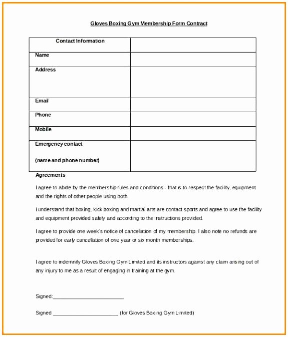 Gym Membership Contract Template Unique 12 Member Application form Template Yiwpe