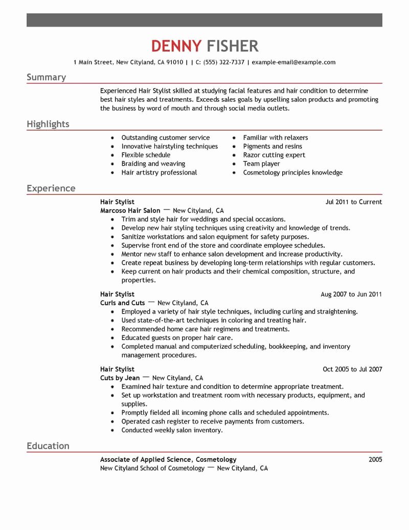 Hair Stylist Resume Template Awesome Best Hair Stylist Resume Example