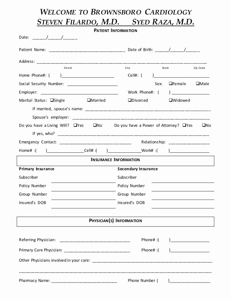 Health History form Template Awesome New Patient forms New Patient Medical History