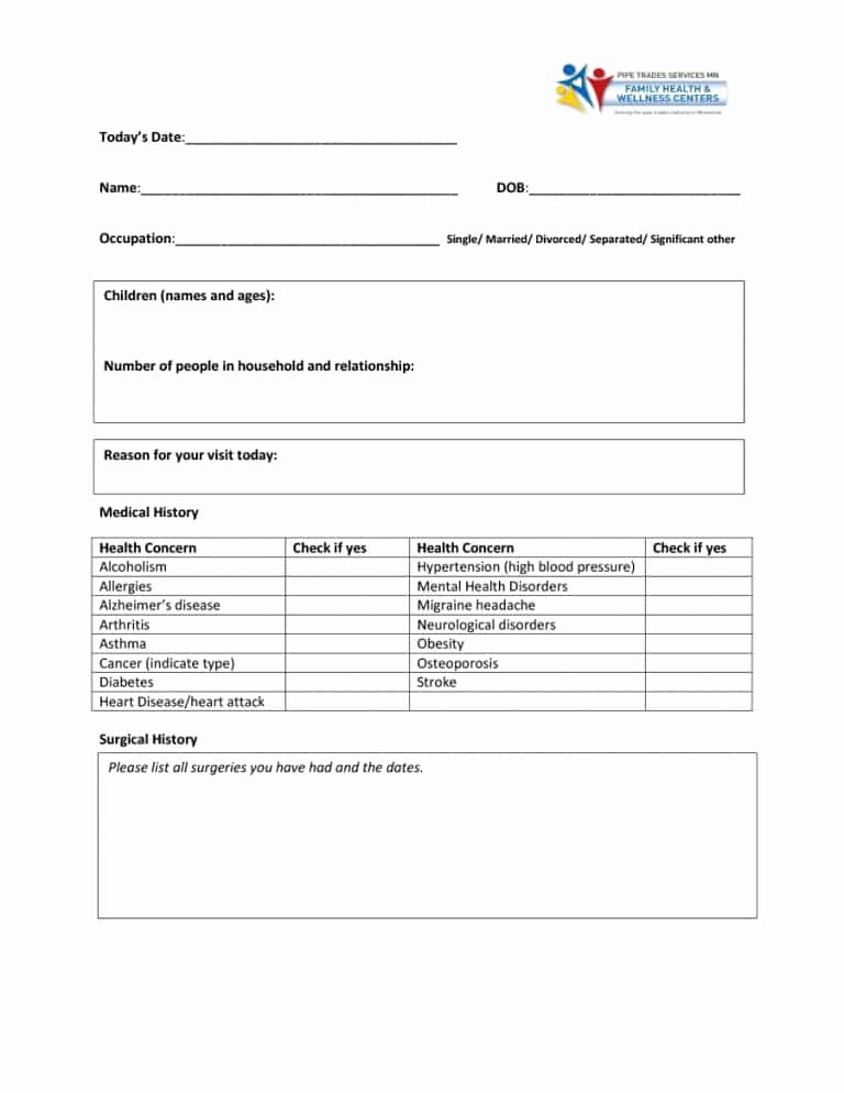 Health History form Template Best Of 67 Medical History forms [word Pdf] Printable Templates
