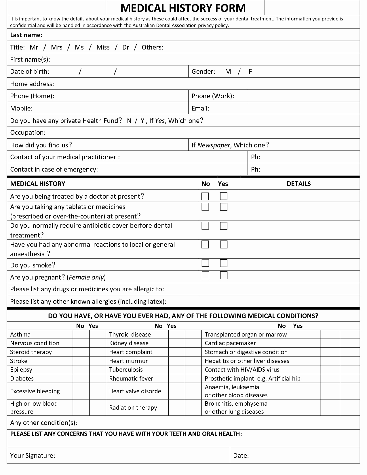 Health History form Template Fresh Medical History form Template – Templates Free Printable