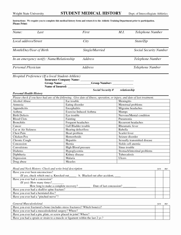 Health History form Template Lovely Blank Medical forms Mughals