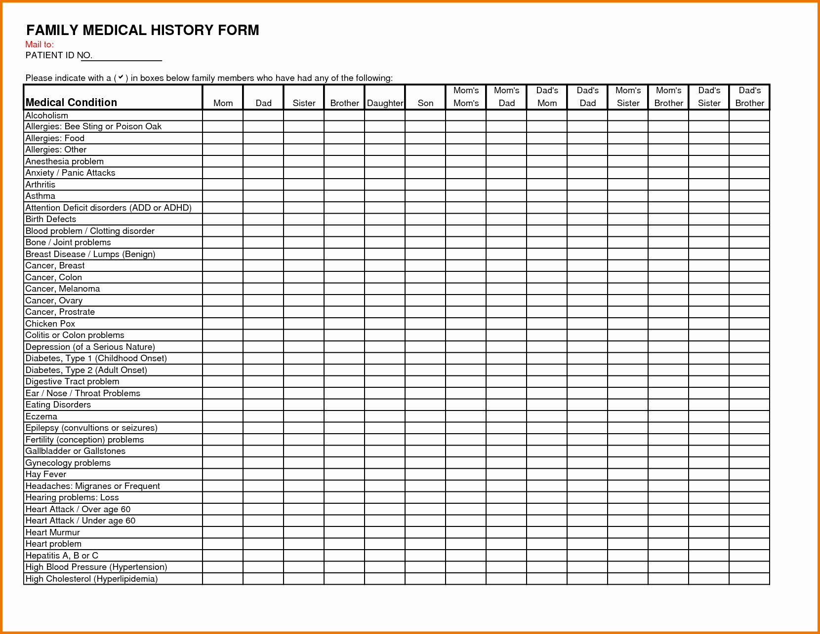 Health History form Template Luxury Family Medical History Template to Pin On
