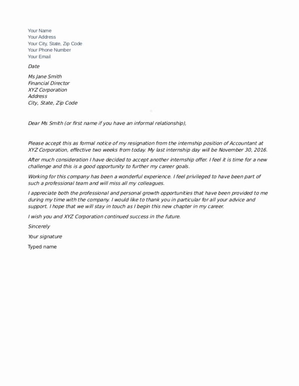 Heartfelt Resignation Letter Template Elegant Writing An Internship Resignation Letter