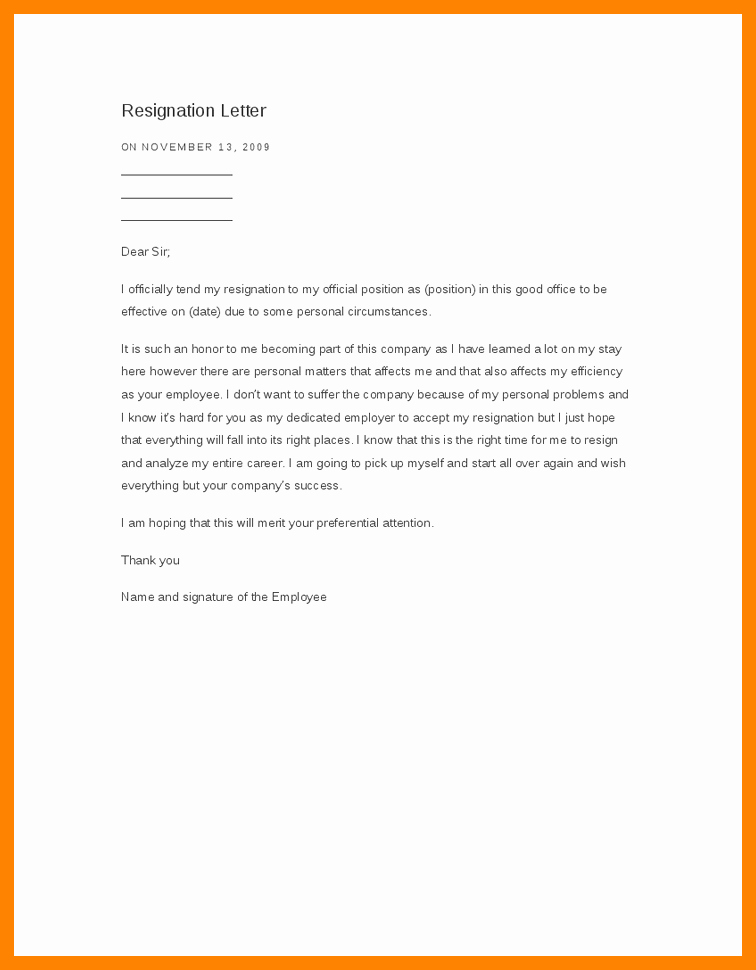 Heartfelt Resignation Letter Template Inspirational 7 Heartfelt Resignation Letter Samples
