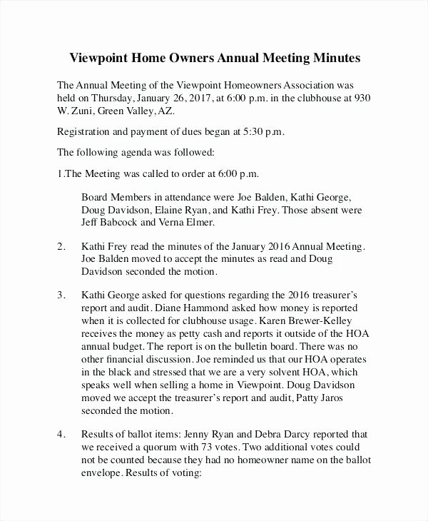 Hoa Meeting Minutes Template Inspirational Homeowners association Meeting Minutes Template Awesome