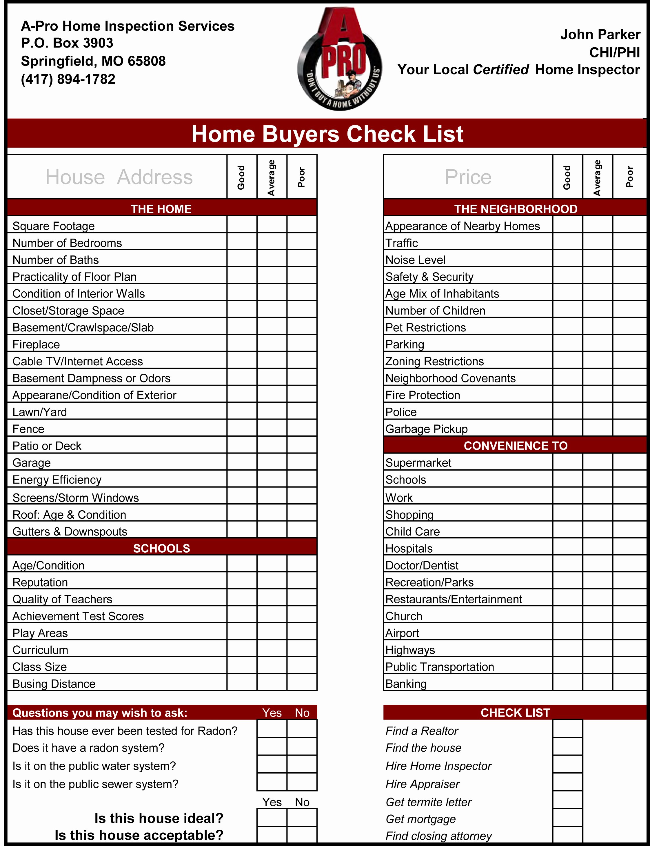Home Buyer Checklist Template Beautiful Home Inspection Checklist