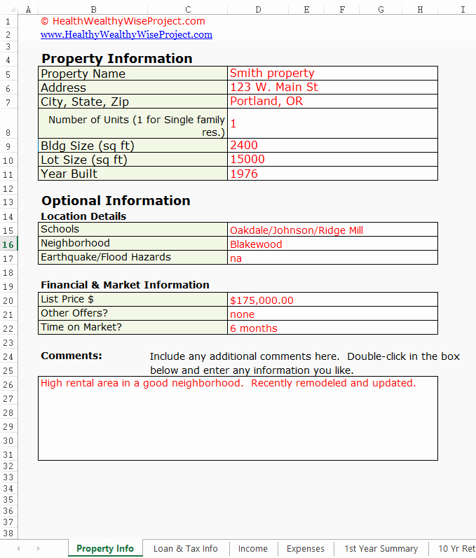 Home Fact Sheet Template Elegant Rental In E Property Analysis Excel Spreadsheet
