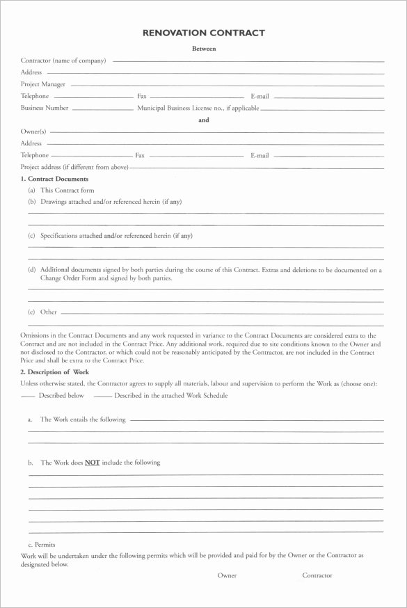 Home Improvement Contract Template Beautiful 6 Renovation Contract Templates – Free Word Pdf format