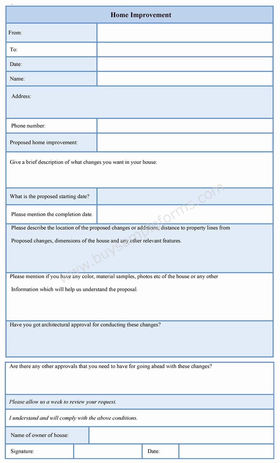 Home Improvement Contract Template Beautiful Home Improvement form