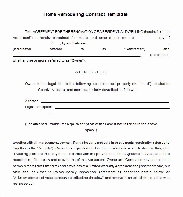 Home Improvement Contract Template Elegant Home Remodeling Contract Template 7 Free Word Pdf