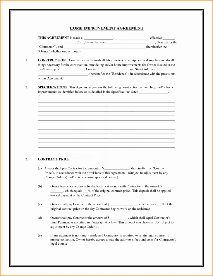 home improvement contract template