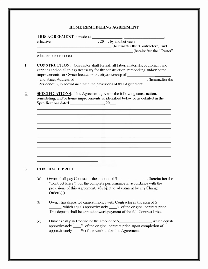 Home Remodeling Contract Template Fresh Contract Remodeling Contract Template