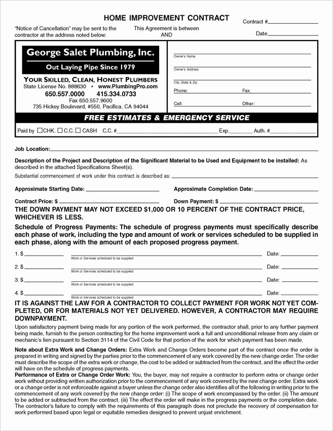 Home Repair Contract Template Beautiful Custom Pdf California Home Improvement Contracts