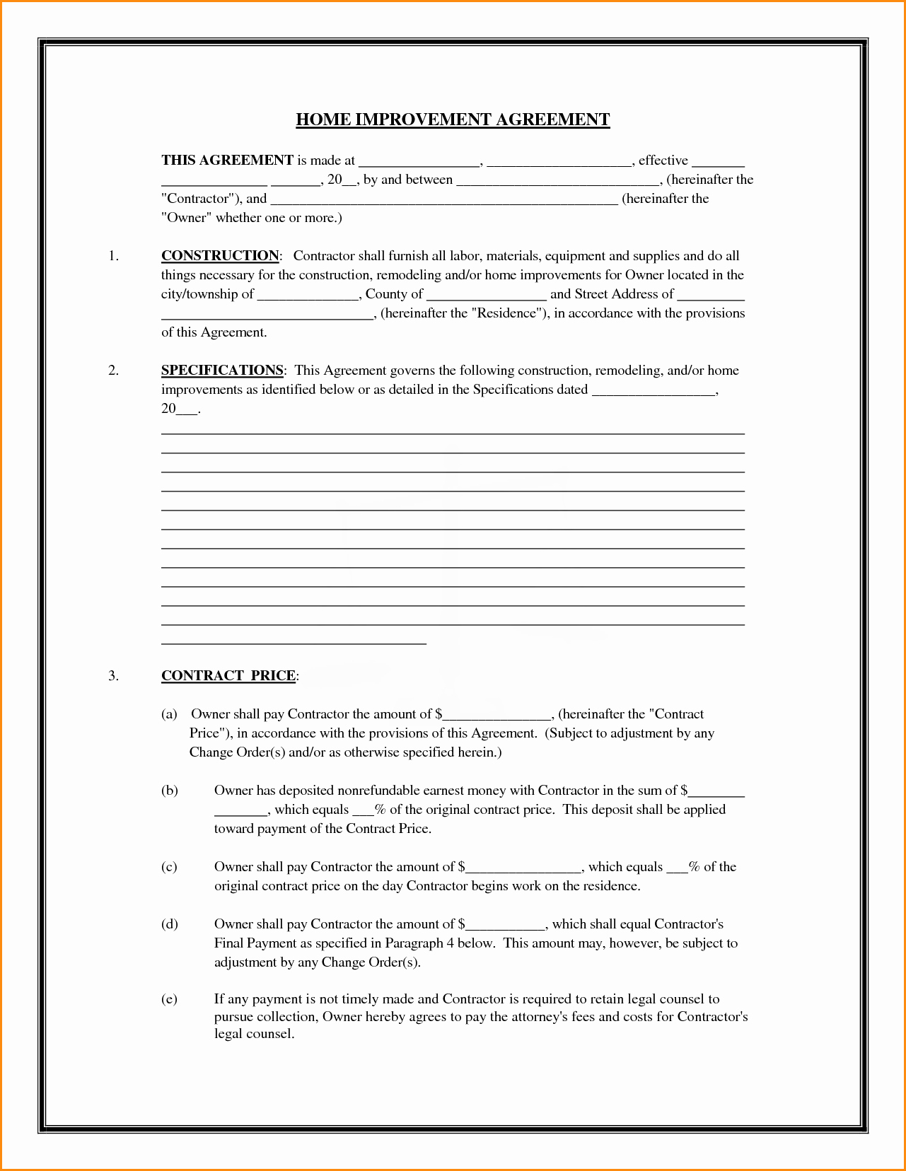 Home Repair Contract Template Elegant Contract Home Improvement Contract Template