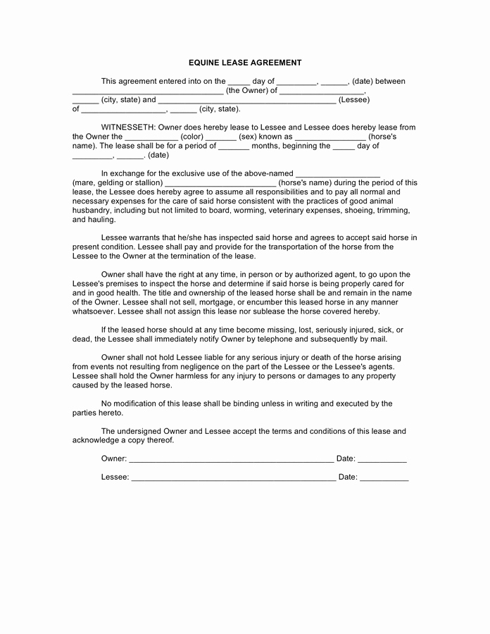 Horse Boarding Agreement Template Inspirational Horse Lease Agreement Free Documents for Pdf