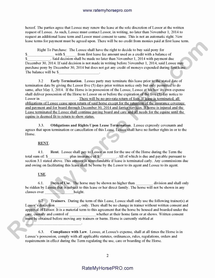 Horse Lease Agreement Template Inspirational Agreement Horse Lease Agreement