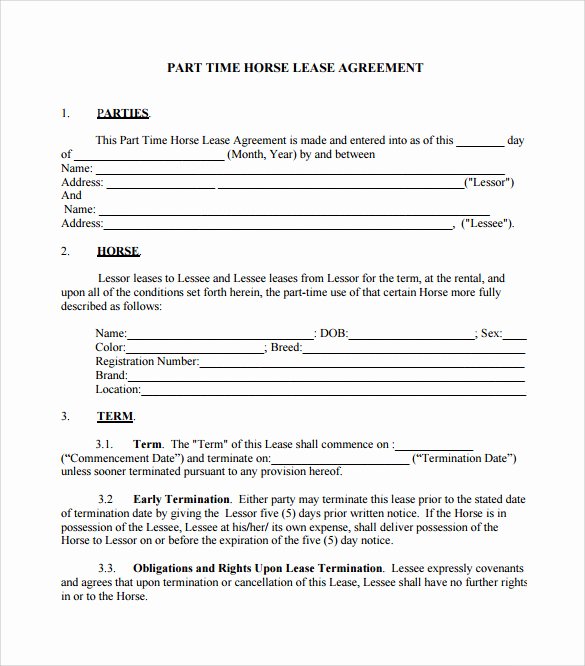 Horse Lease Agreement Template Luxury 8 Sample Horse Lease Agreements