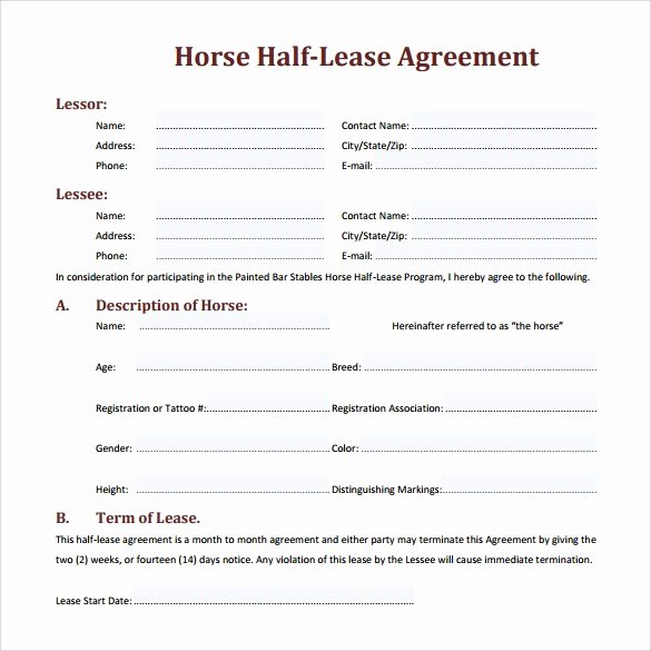 Horse Lease Agreement Template New Sample Horse Lease Agreement Staruptalent