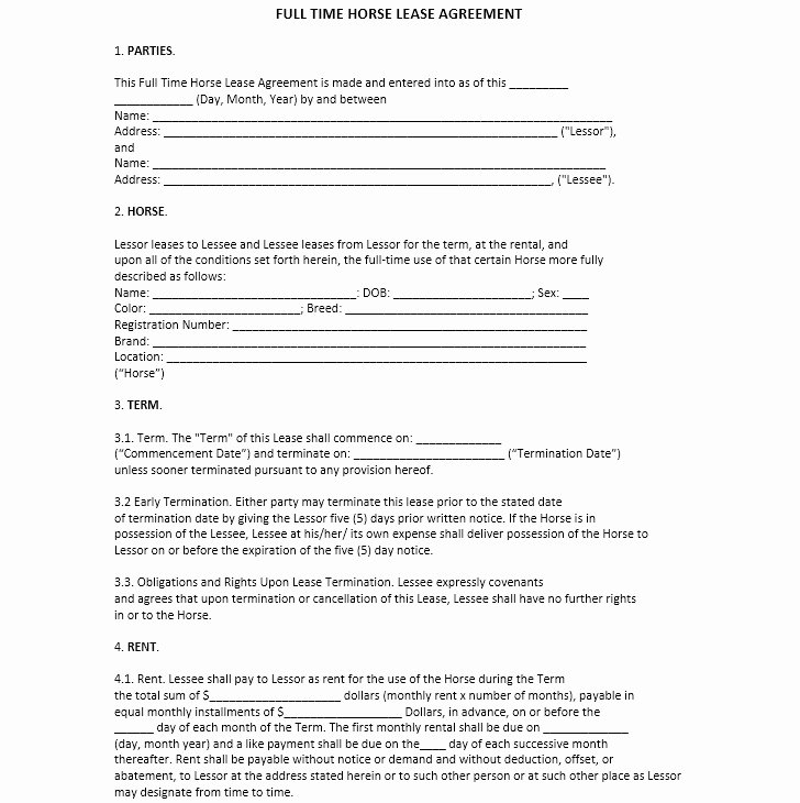 Horse Lease Agreements Template Awesome Download Free Full Time Horse Lease Agreement Printable
