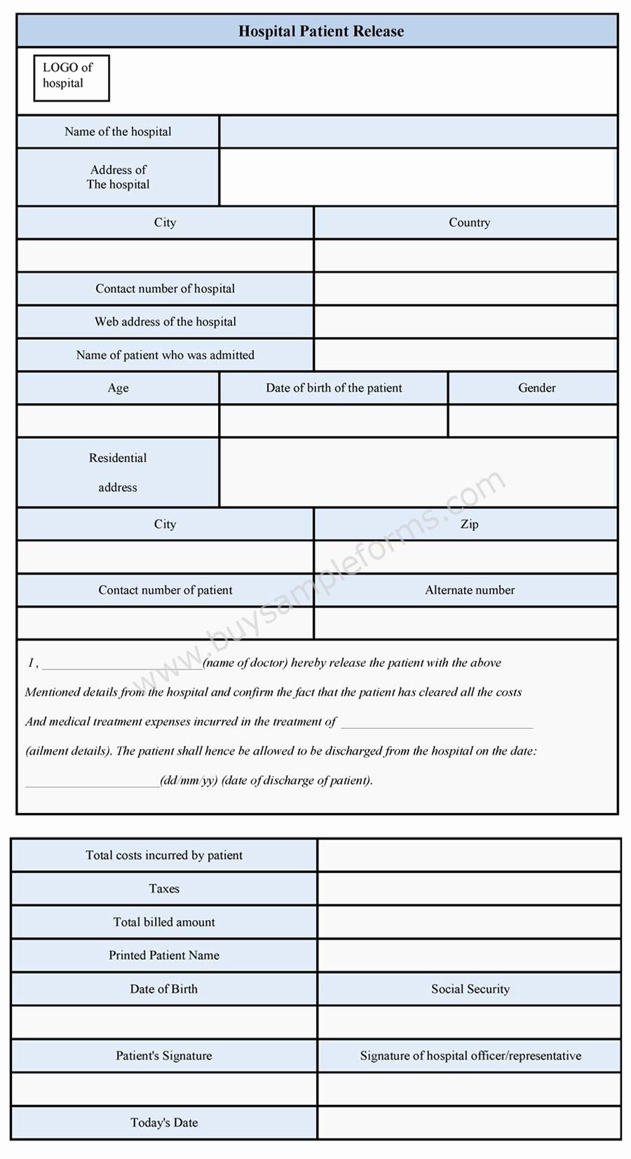 Hospital Discharge form Template Inspirational Hospital Patient Release form Sample forms