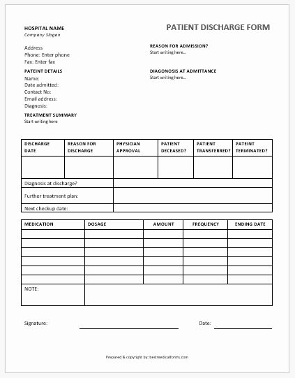 Hospital Discharge form Template Lovely Patient Discharge form Template Ms Word