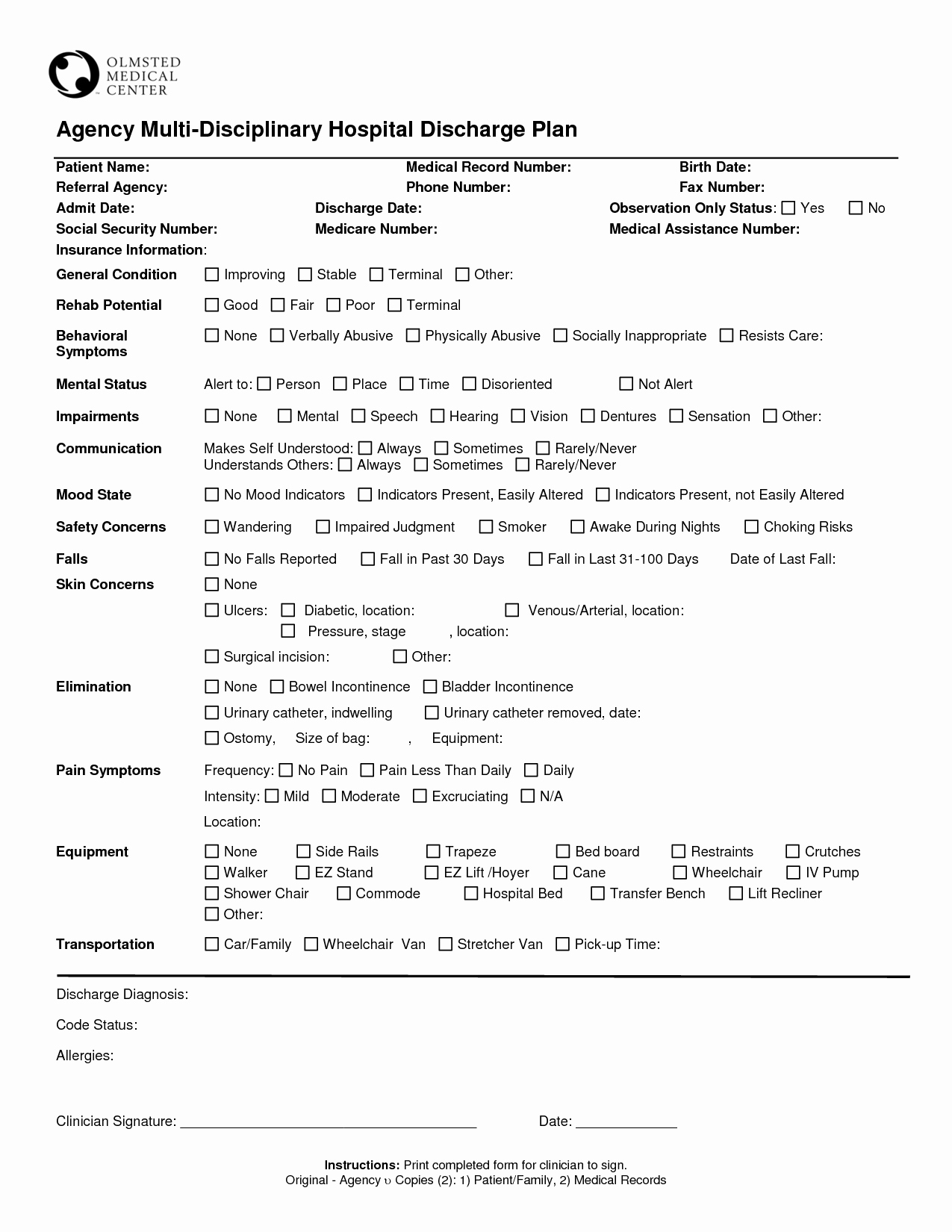 Hospital Discharge form Template New Best S Of Hospital Discharge Papers Printable Pdf