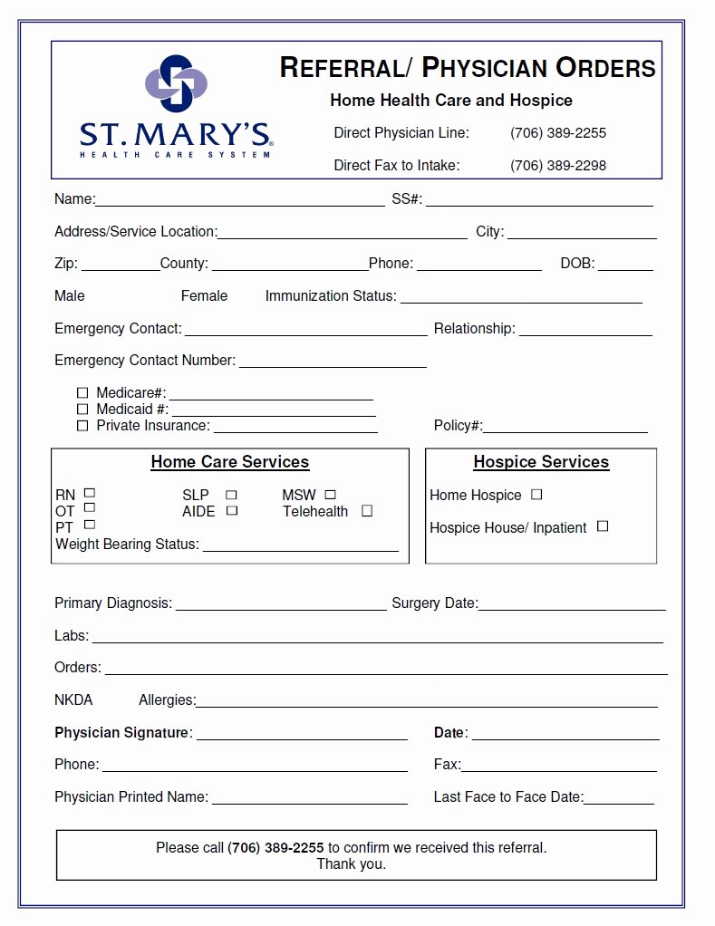 Hospital Release form Template Beautiful Referral forms St Mary S Hospital and Health Care System