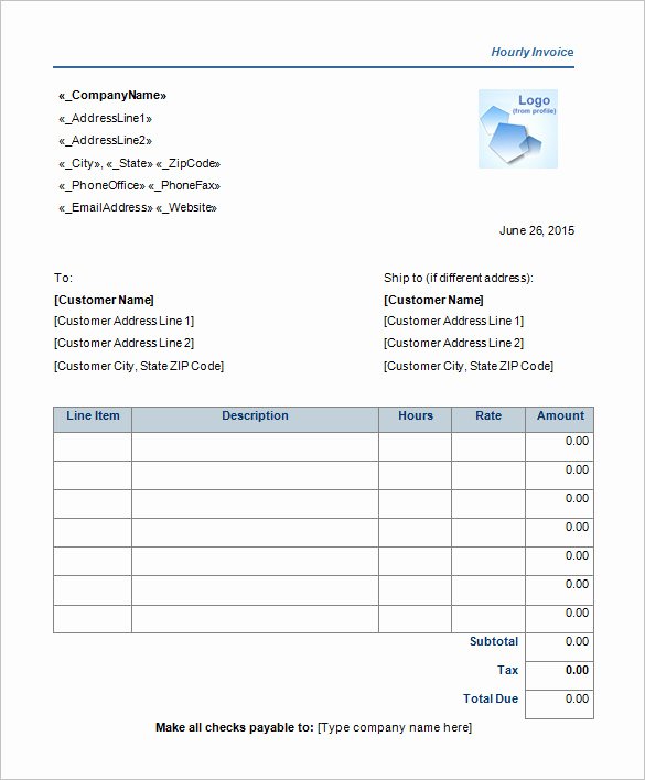 Hourly Invoice Template Excel Fresh 60 Microsoft Invoice Templates Pdf Doc Excel