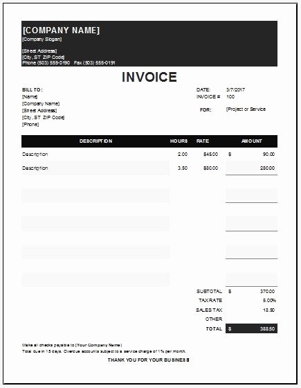 Hourly Invoice Template Excel New Hourly Service Invoices Templates for Ms Excel