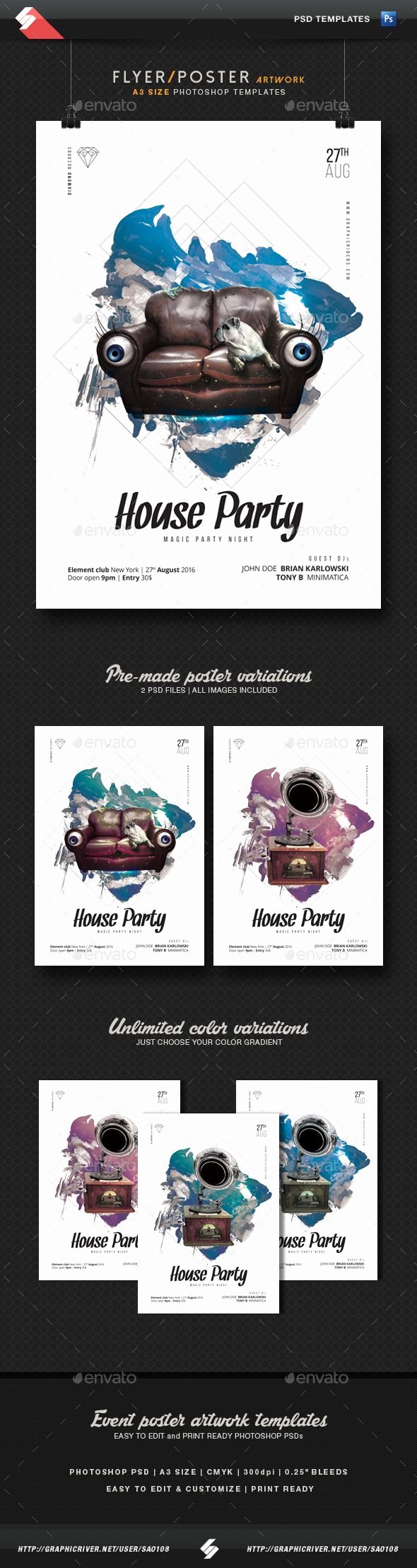 House Party Flyer Template Unique House Party Minimal Flyer Poster Templates A3