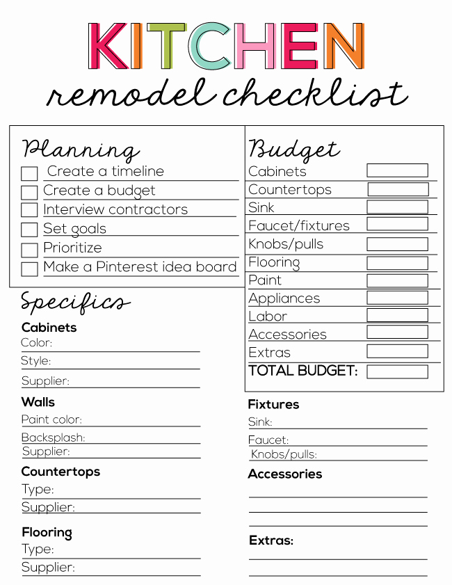 House Renovation Checklist Template Fresh Kitchen Remodel Checklist