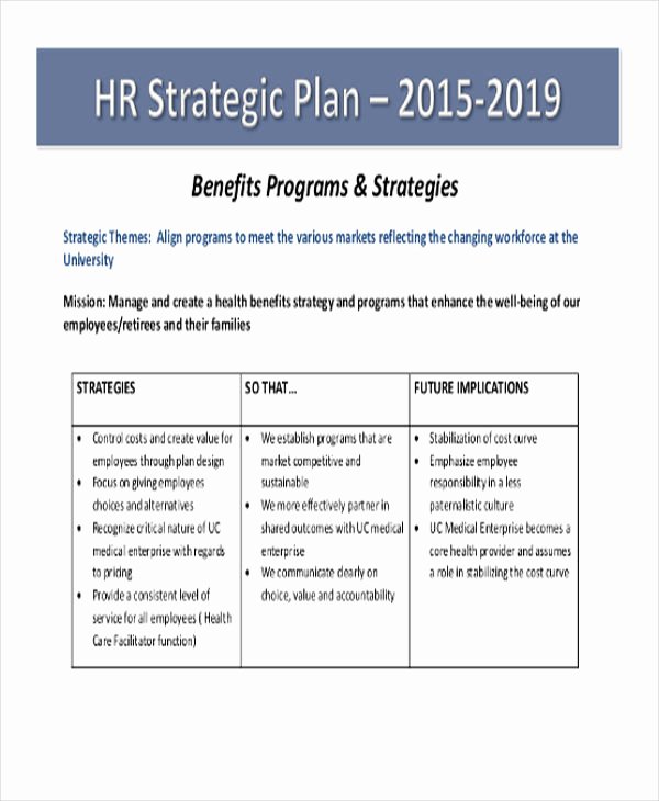 Hr Strategic Plan Template New 44 Strategic Plan Samples