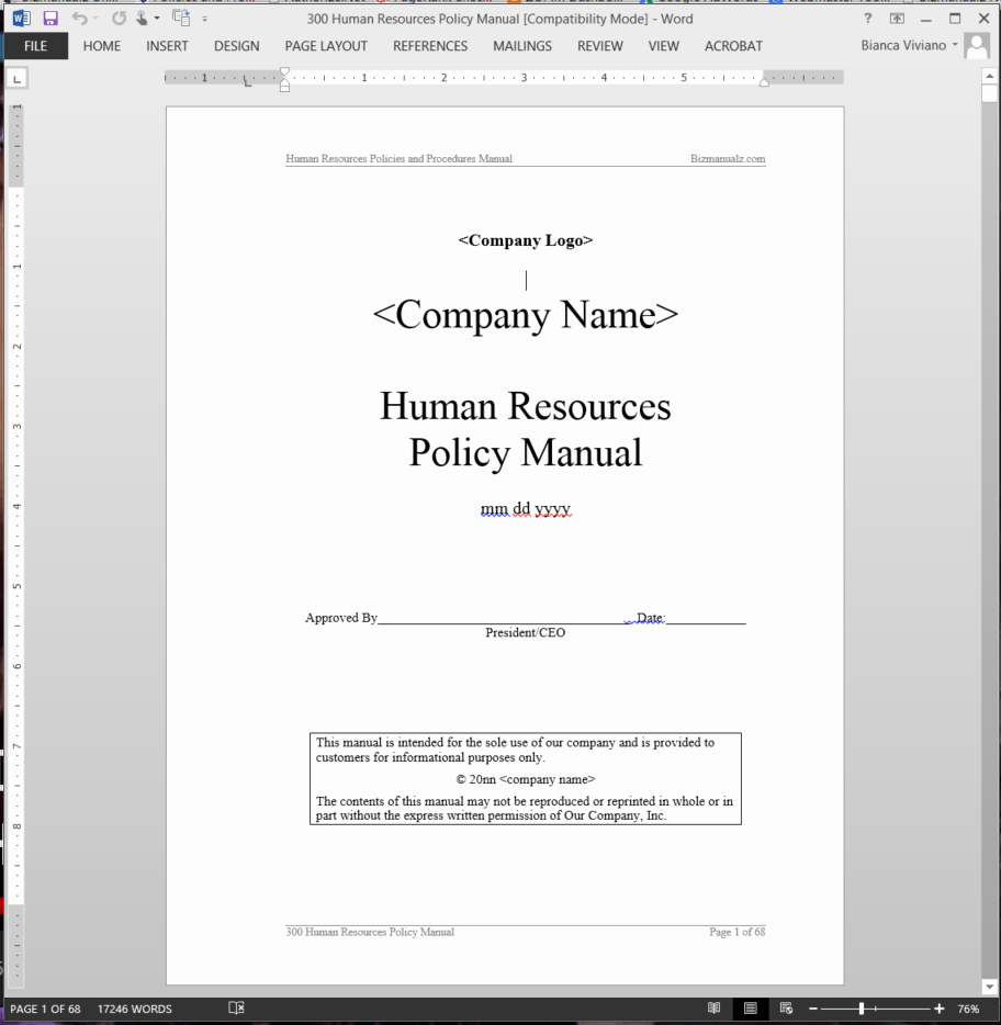 Human Resource Policy Template Luxury Human Resources Policy Manual