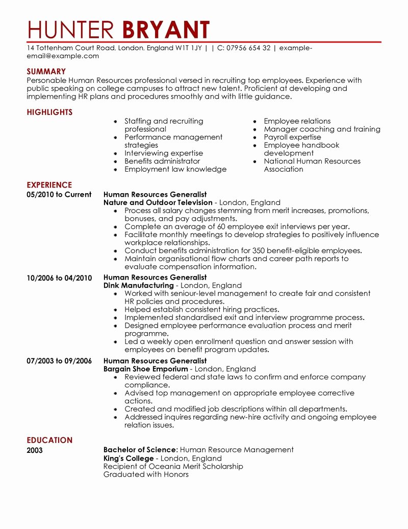 Human Resource Resume Template Best Of Human Resources Resume Template for Microsoft Word