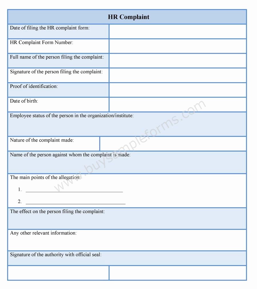 Human Resources Documents Template Best Of Hr Plaint form Sample forms