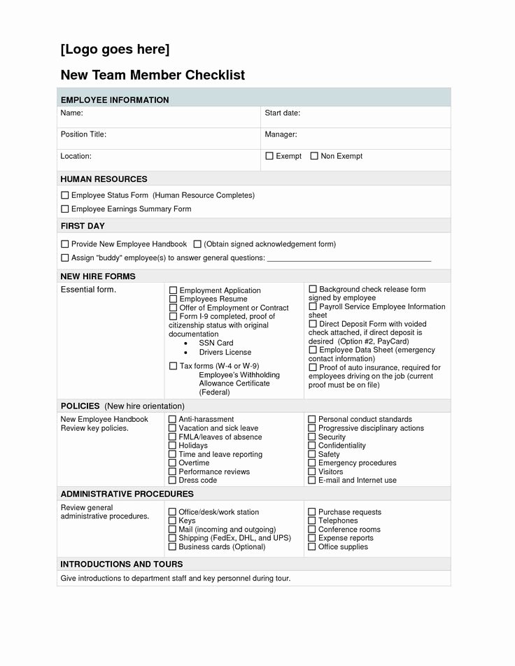 Human Resources Documents Template New New Hire Checklist Full Version