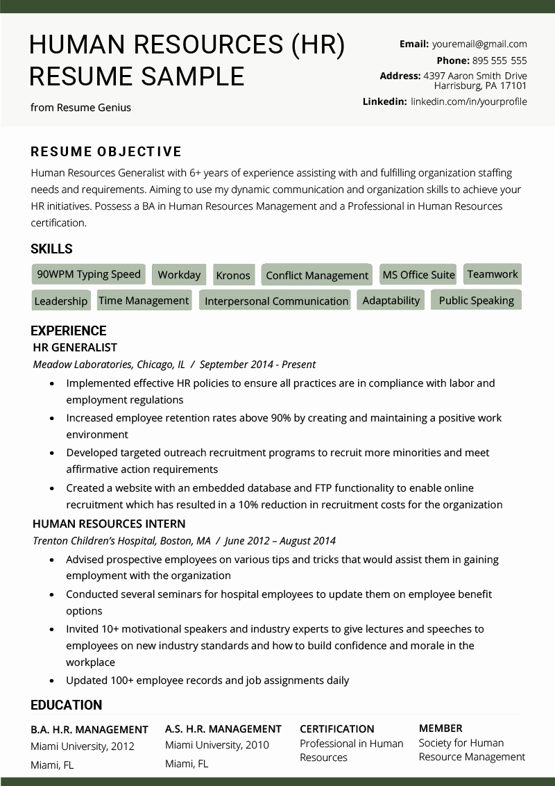 Human Resources Resume Template Fresh Human Resources Hr Resume Sample &amp; Writing Tips