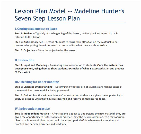 Hunter Lesson Plan Template Beautiful 12 Sample Madeline Hunter Lesson Plans