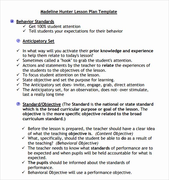 Hunter Lesson Plan Template Lovely Sample Madeline Hunter Lesson Plan Template 7 Free