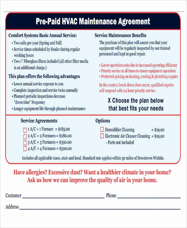 Hvac Service Agreement Template Awesome 9 Maintenance Agreement – Free Downloadable Samples