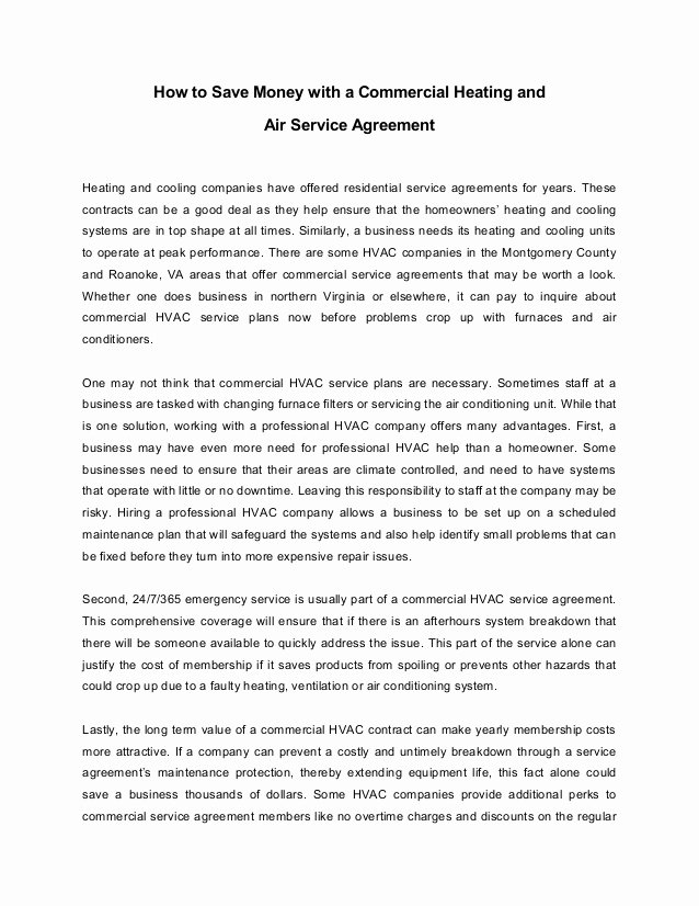 Hvac Service Agreement Template Elegant How to Save Money with A Mercial Heating and Air