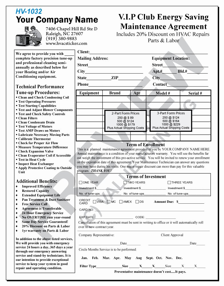 Hvac Service Agreement Template Fresh Hvac Maintenance Contract forms Free Printable Documents