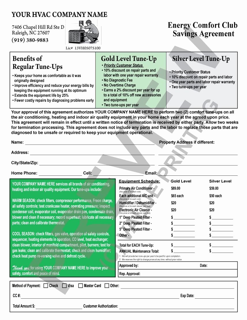 Hvac Service Agreement Template Fresh This Hvac Maintenance Contract Has A Backside Terms and