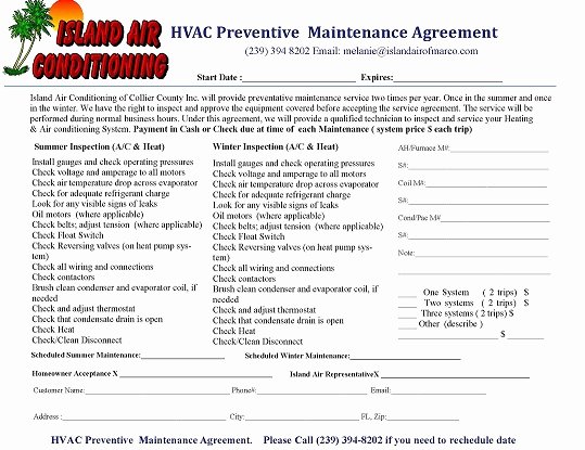 Hvac Service Agreement Template Inspirational Preventive Maintenance island Air
