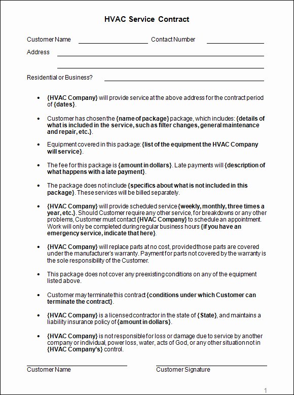Hvac Service Contract Template New Sample Hvac Services Contract