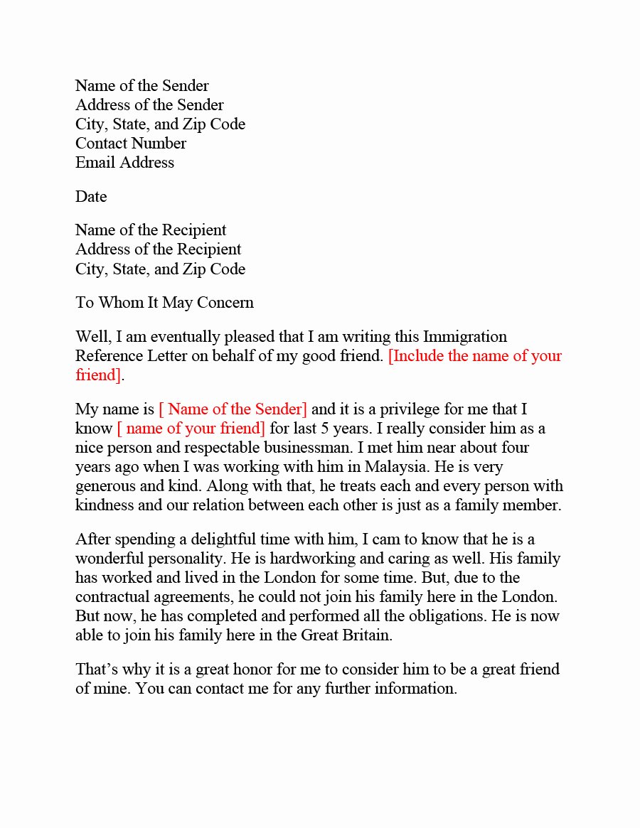 Immigration Reference Letter Template Beautiful 36 Free Immigration Letters Character Reference Letters