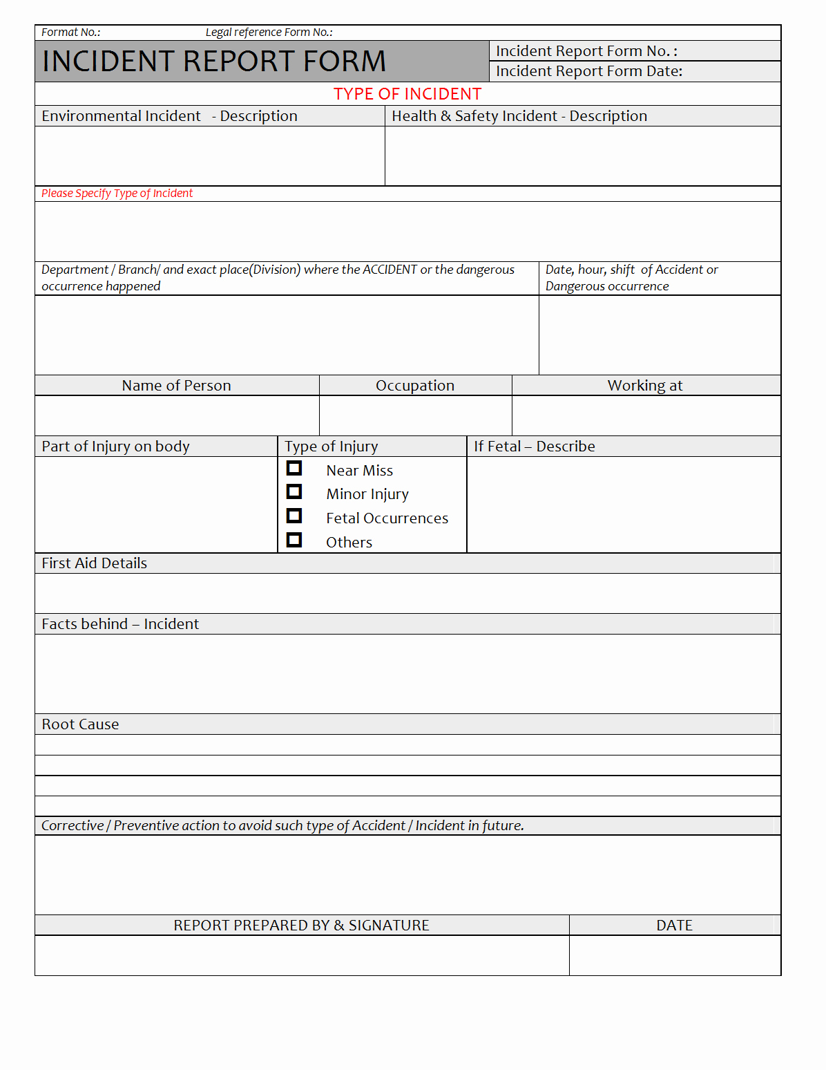 Incident Report form Template Lovely Best S Of Accident Incident Report form Template