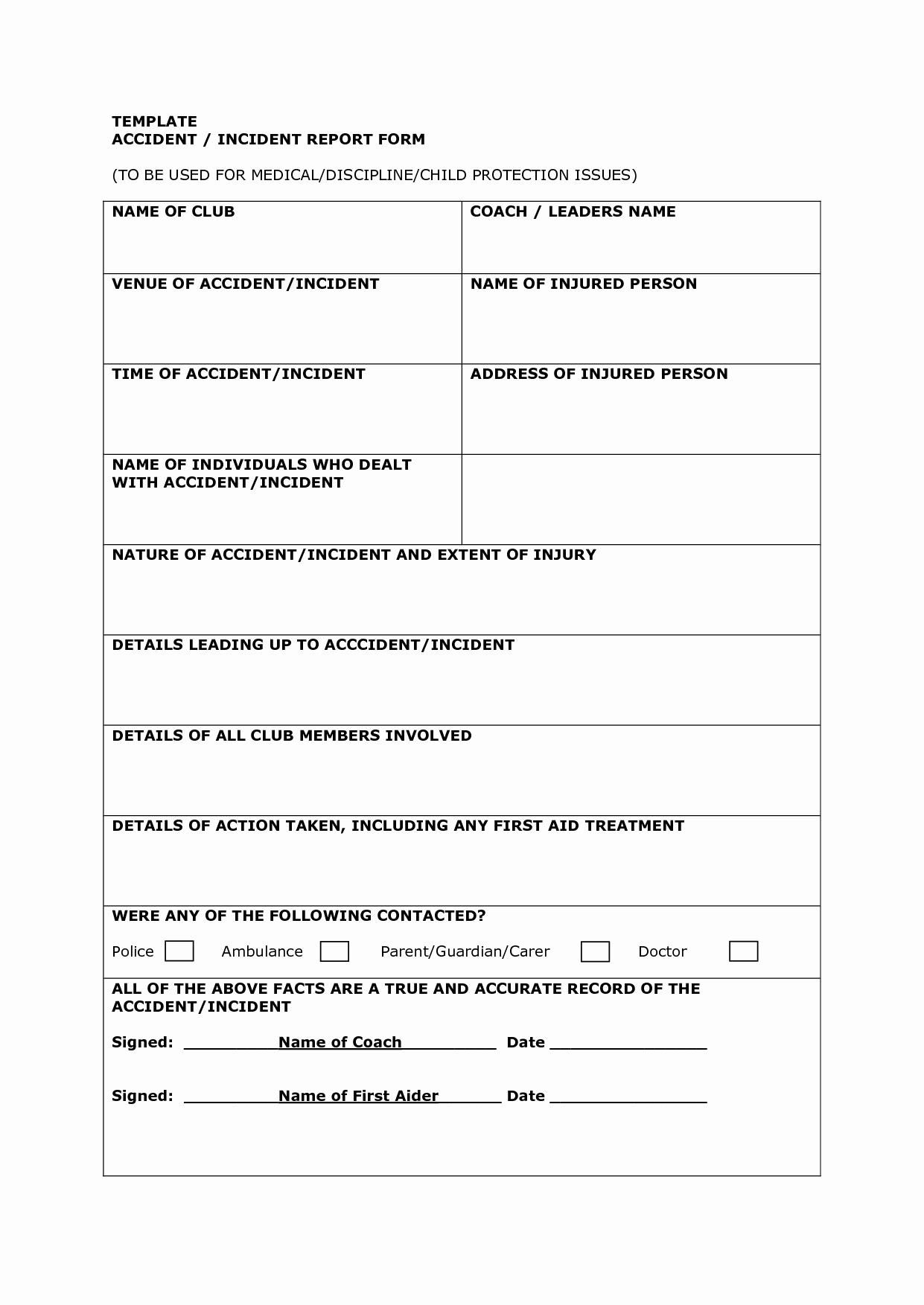 Incident Report form Template Luxury Best S Of Accident form Template In Word Accident