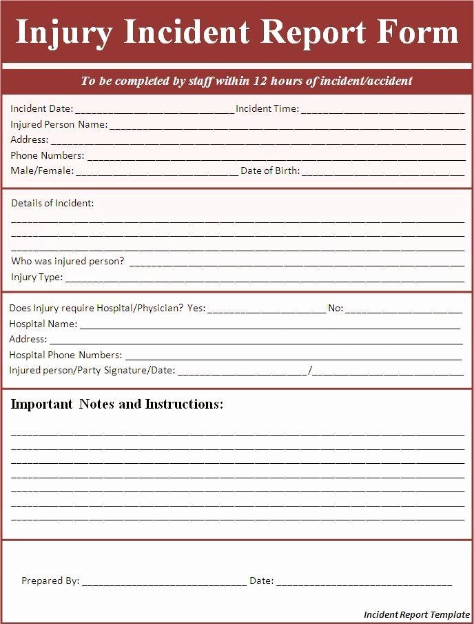 Incident Report form Template New Incident Report Template